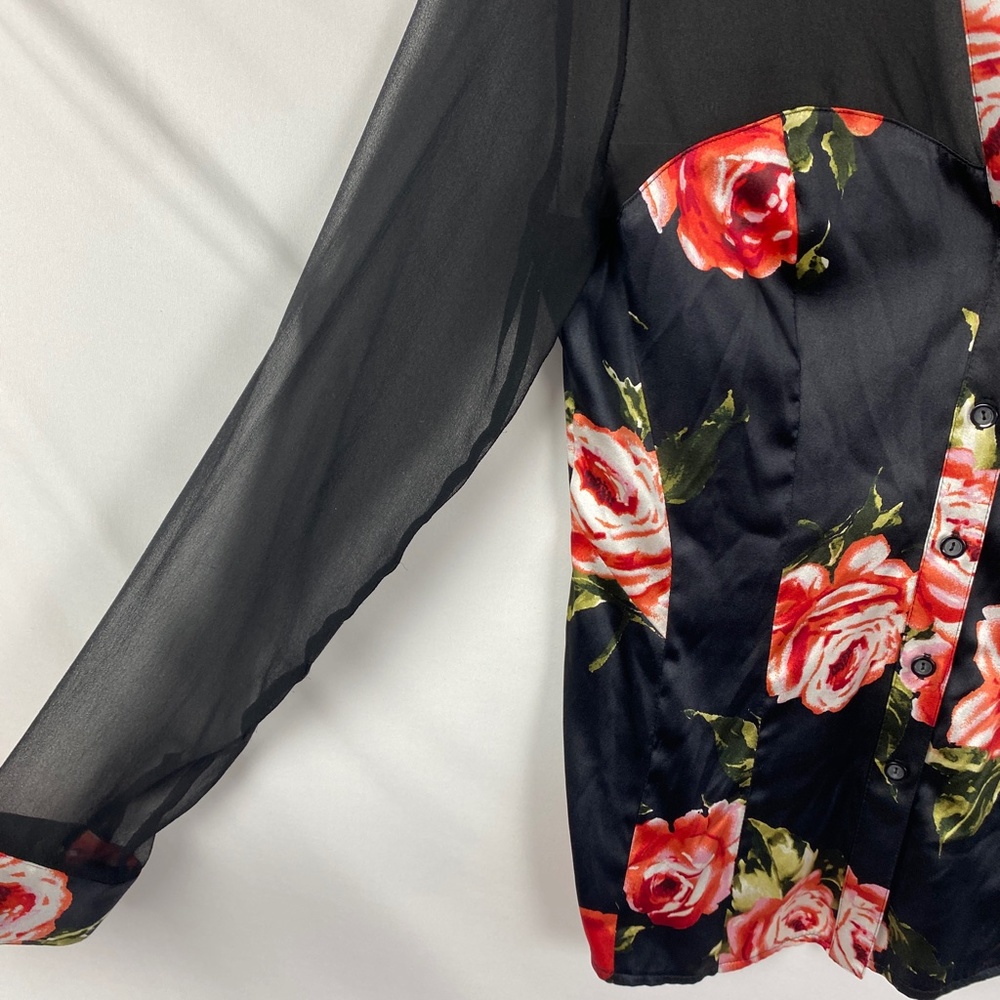 Cache Silk Blend Button Up Blouse Size Xs Black F… - image 3